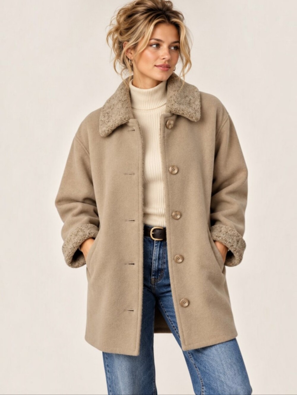 Vintage Forecaster Sport Faux Shearling / Sherpa Trim Coat Size Medium